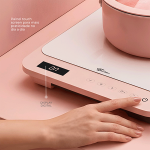 Cooktop de Indução Fischer 1 Boca Cor Rosa Bivolt Touch Screen Portátil - Imagem 2