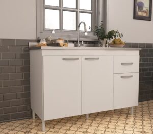 Balcão para Pia 120cm 3 Portas 1 Gaveta Brasil 6115-11 Branco Indékes - Imagem 2