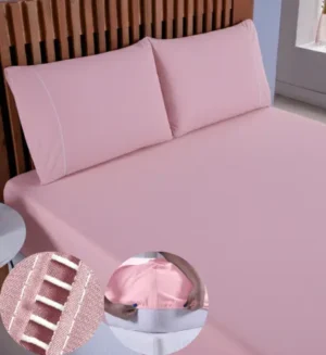 Jogo de lençóis Com Duas Fronhas Cor Rosa em 400 fios Queen 1,58cm x 1,98m x 30cm - Imagem 2