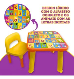 Mesinha Infantil Educativa Com Cadeira Alfabeto Letras Didática Pintura Desenho - Imagem 2