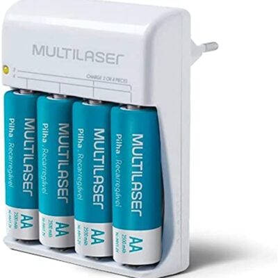 Carregador De Pilhas Multilaser +  Kit 4 Pilhas Recarregáveis CB054