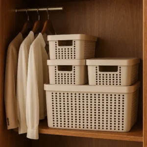 Kit 5 Caixas Organizadoras 2l 4,5l 17l Com Tampa Multiuso Cor Bege - Imagem 2