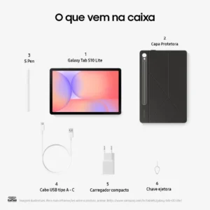 Tablet Samsung Galaxy S10 Lite 10.9" Android 15 128GB Exynos 1380 Wi-fi 8MP Caneta S Pen Capa Protetora Cinza - Imagem 4
