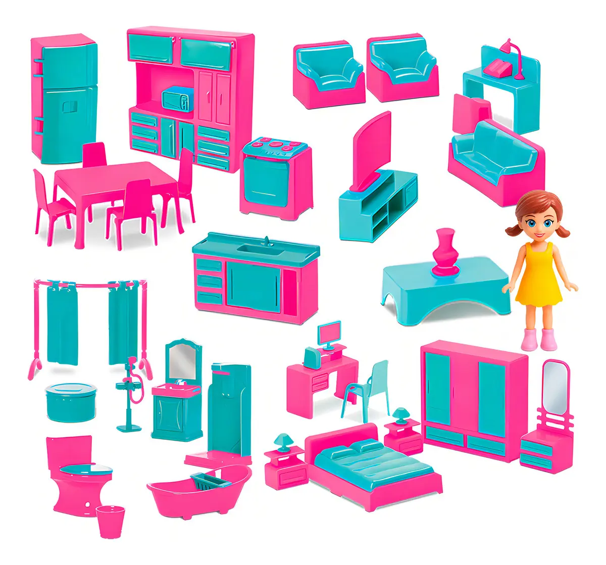 795acbc3736daef664314c6eaa28418e.webp Kit Judy Home Com Boneca Judy Casinha Completa Rosa Infantil - Imagem 1