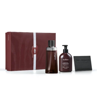 Kit Presente Malbec Colônia, Hidratante Corporal e Carteira