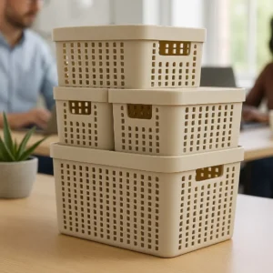 Kit 5 Caixas Organizadoras 2l 4,5l 17l Com Tampa Multiuso Cor Bege - Imagem 5