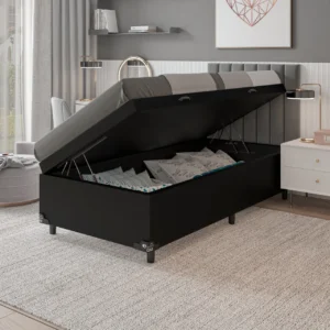 Box Baú Solteiro 88x188 Suede Liso Preto - Imagem 2