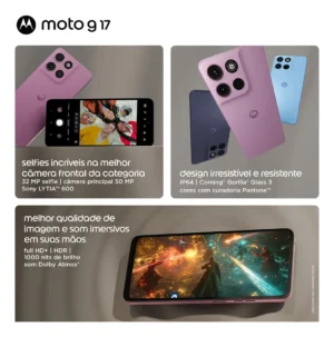 Smartphone Motorola Moto G17 4G, 256GB, 4GB RAM, Camera 50MP Sony Lytia 600, tela FHD 60hz, bateria 5200 mAh - Imagem 2