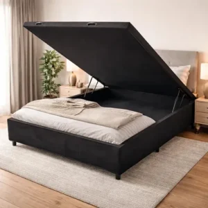 Box Baú Casal 138x188x43 Suede Liso Preto - Imagem 2
